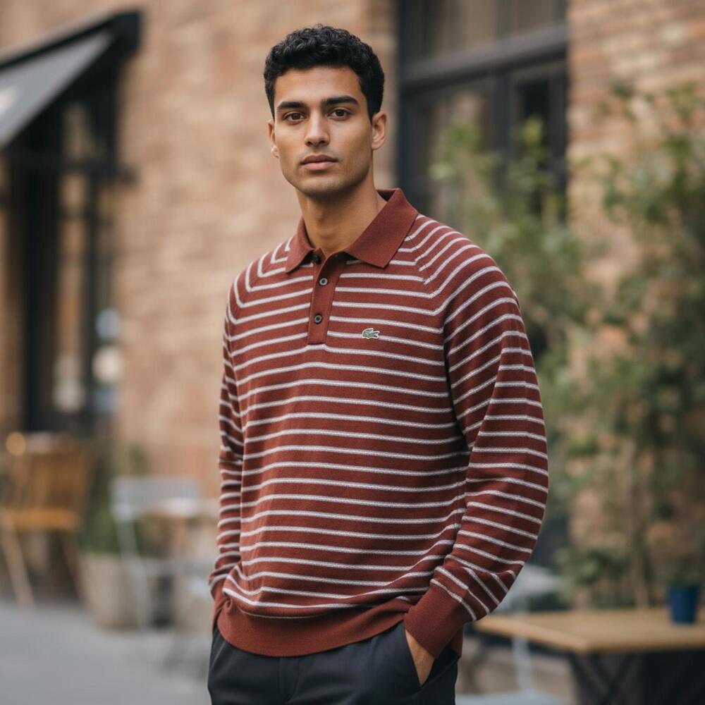 Vintage Lacoste Men's Striped Long Sleeve‎ Sweater